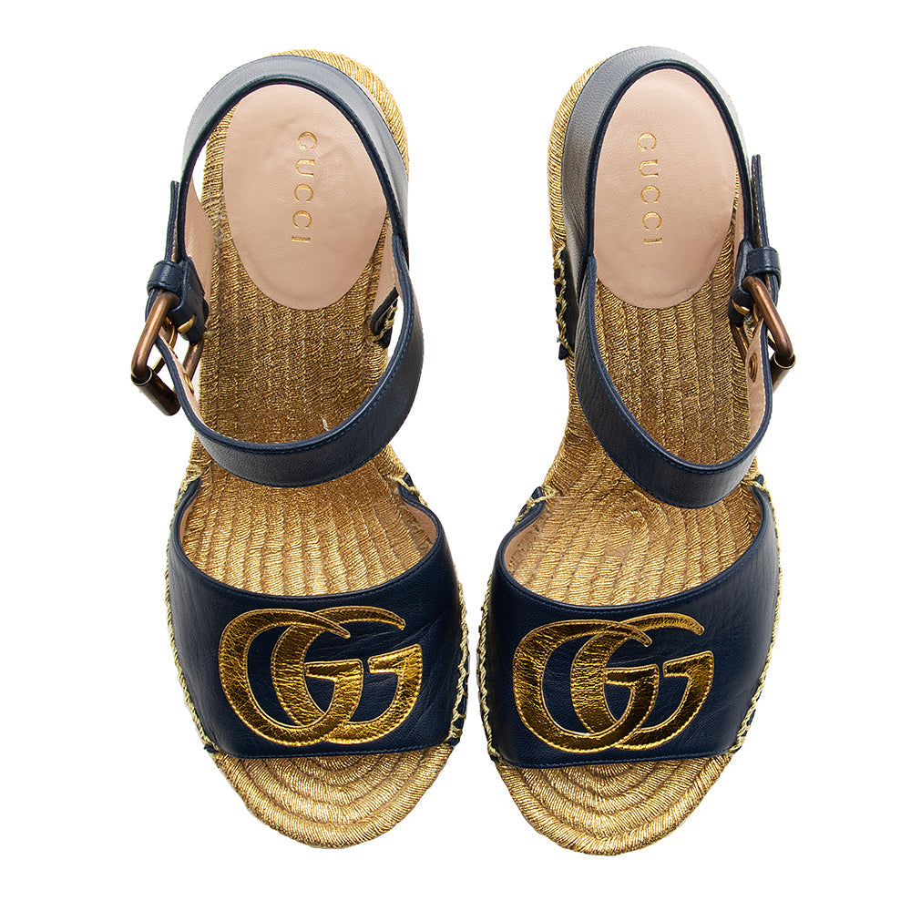 Gucci Interlocking Gucci Leather Espadrille Wedges - Size 6 / 36 (SHF-19886)