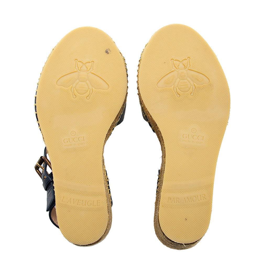 Gucci Interlocking Gucci Leather Espadrille Wedges - Size 6 / 36 (SHF-19886)