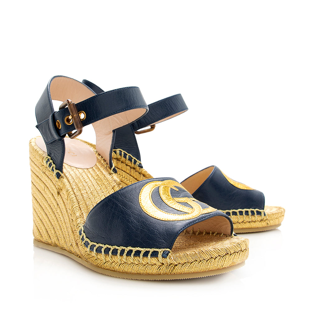 Gucci Interlocking Gucci Leather Espadrille Wedges - Size 6 / 36 (SHF-19886)