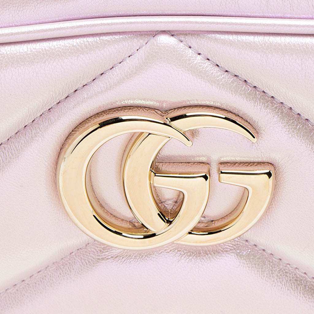 Gucci Matelasse Padded Iridescent Leather GG Marmont Small Camera Bag