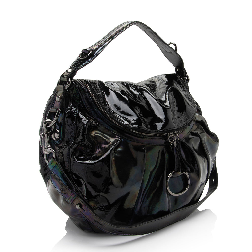 Gucci Iridescent Patent Leather Icon Bit Hobo (SHF-lmJOkR)