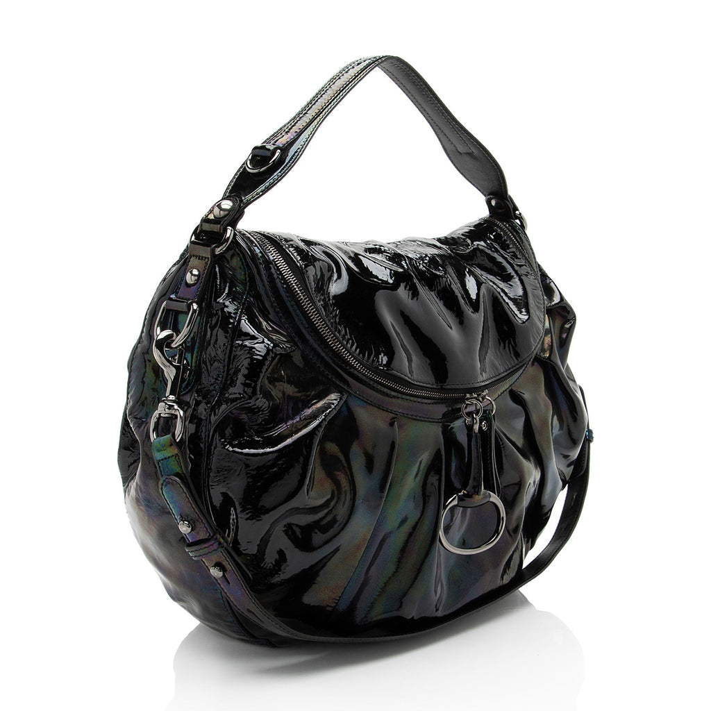 Gucci IridescLBt PatLBt Leather Icon Bit Hobo