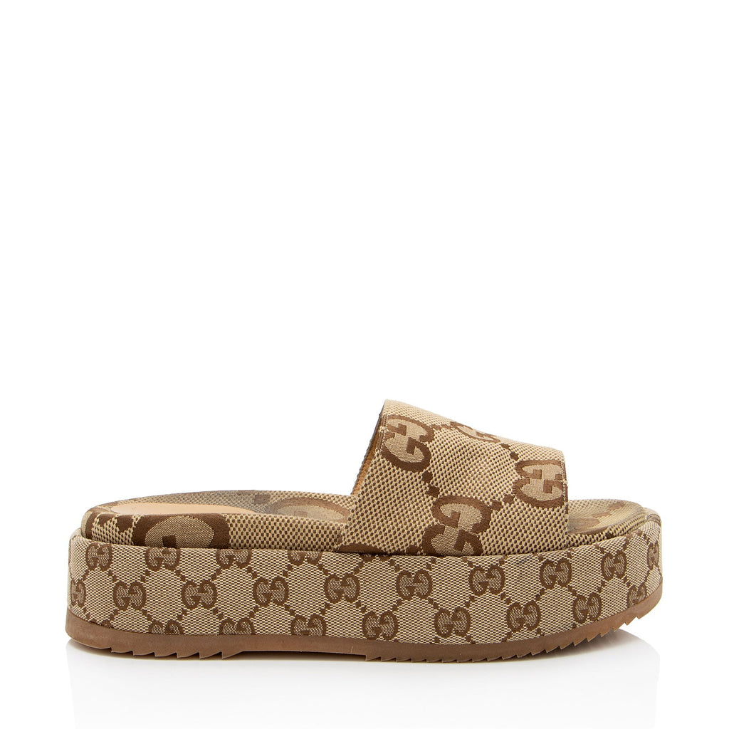 Gucci Jumbo GG Canvas Angelina Slide Platform Sandals - Size 8.5 / 38.5 (SHF-bkBL9w)