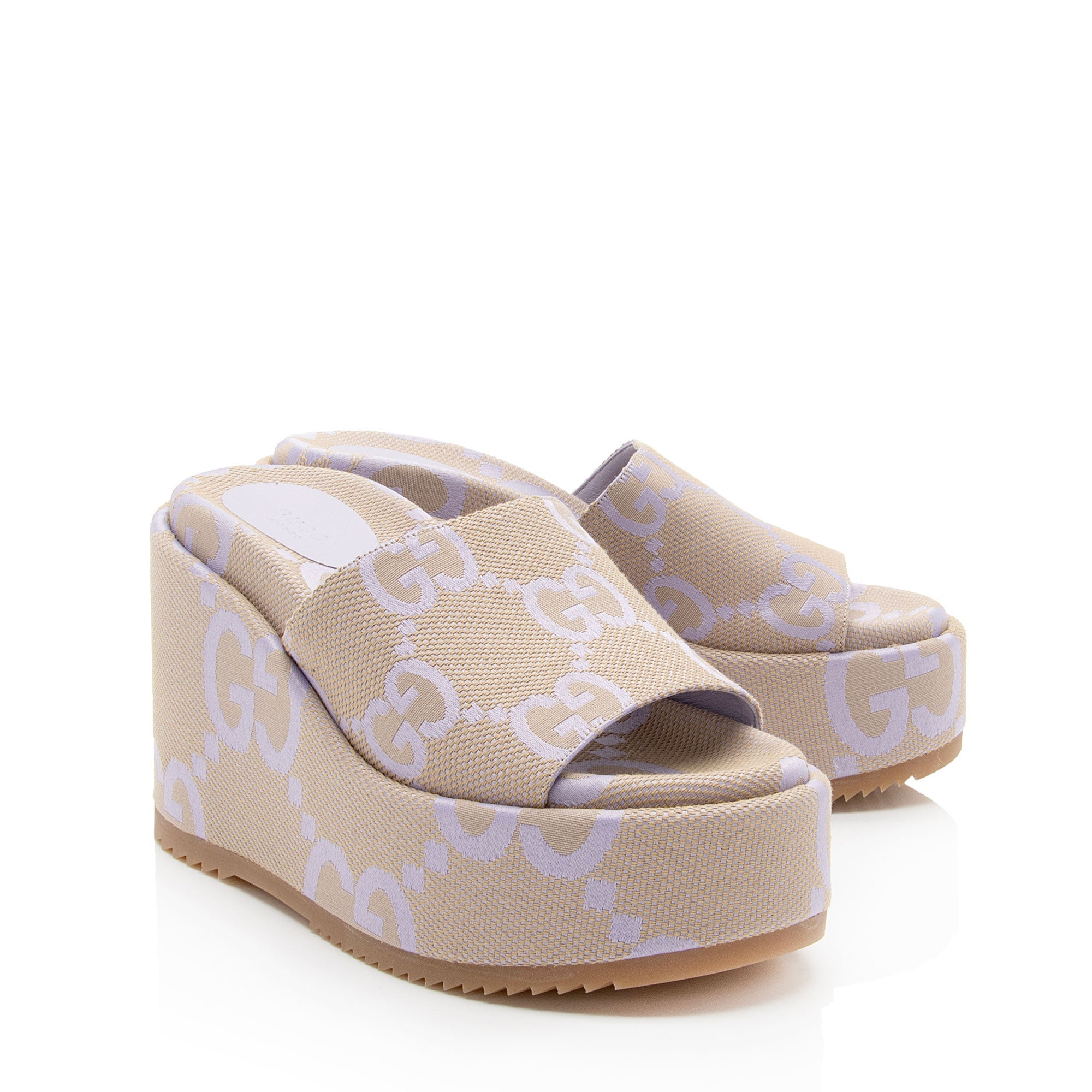 Gucci Jumbo GG Canvas Platform Wedge Slides - Size 7 / 37 (SHF-th537h)
