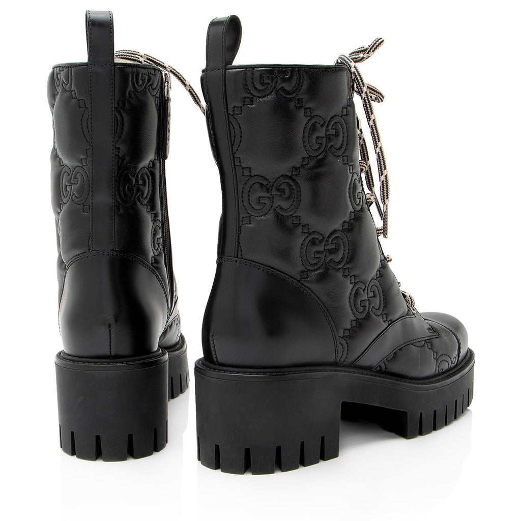 Gucci Jumbo GG Leather Combat Boots - Size 7 / 37