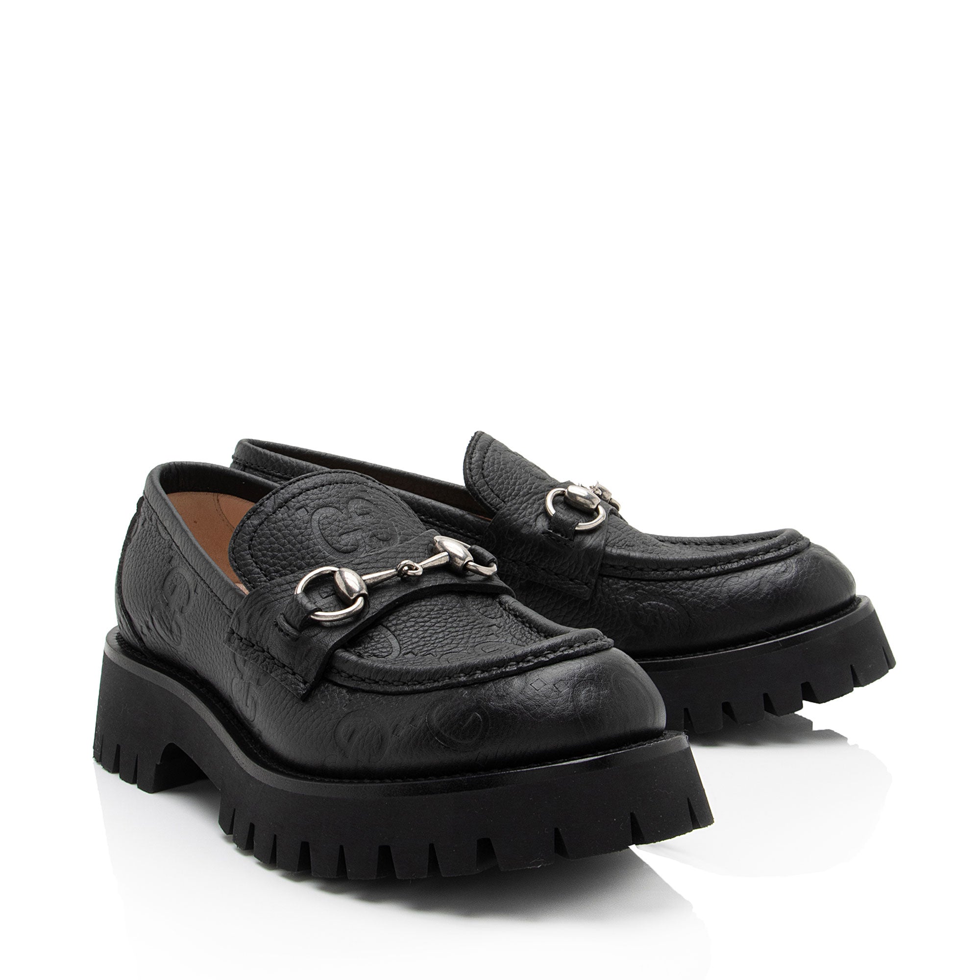 Gucci Jumbo GG Leather Horsebit Lug Sole Loafers - Size 7 / 37 (SHF-YQXZhe)