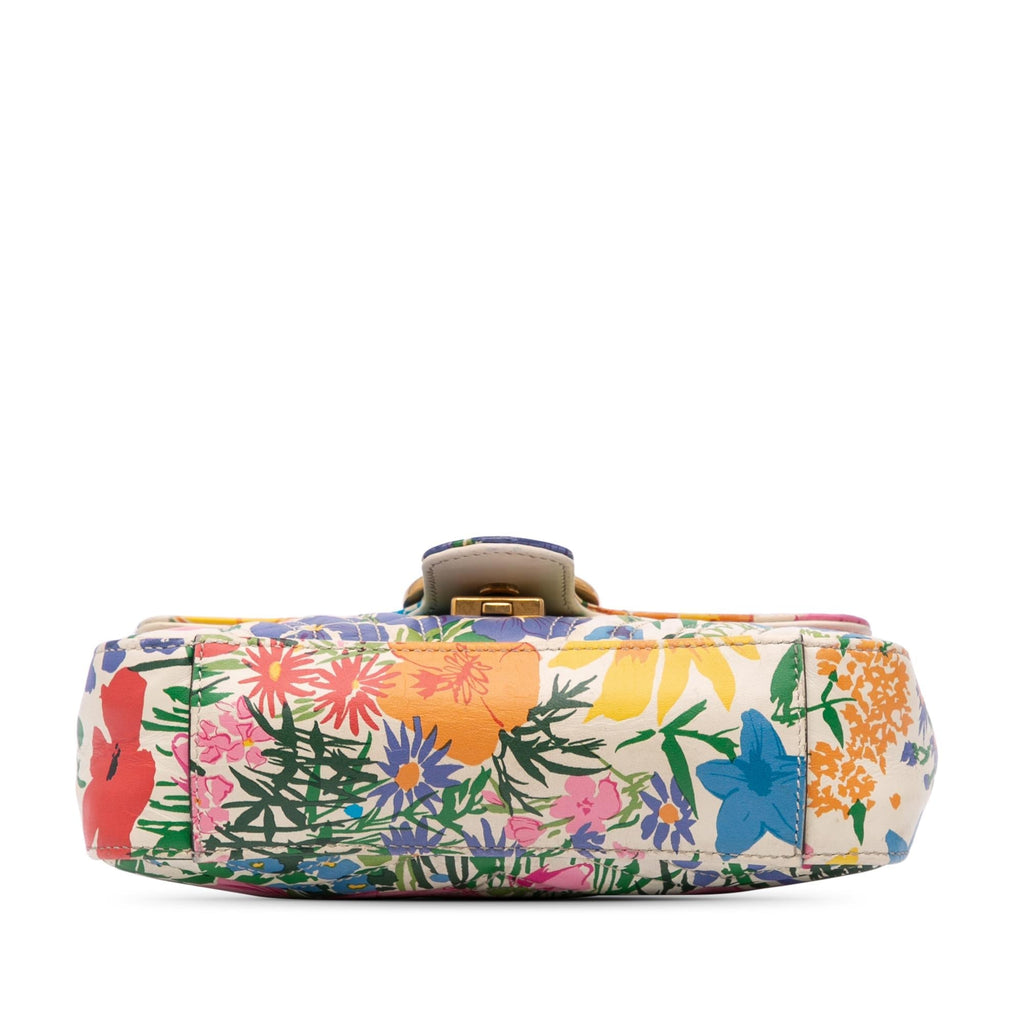 Gucci KLB Scott Mini GG Marmont Floral Printed Matelasse Leather Flap Crossbody