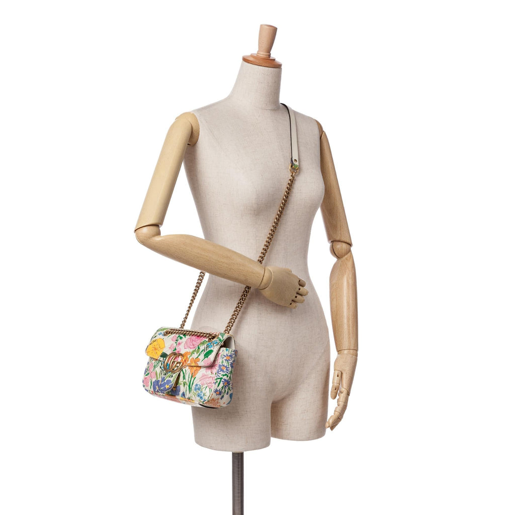Gucci KLB Scott Mini GG Marmont Floral Printed Matelasse Leather Flap Crossbody