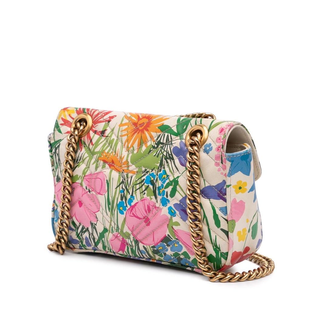 Gucci KLB Scott Mini GG Marmont Floral Printed Matelasse Leather Flap Crossbody