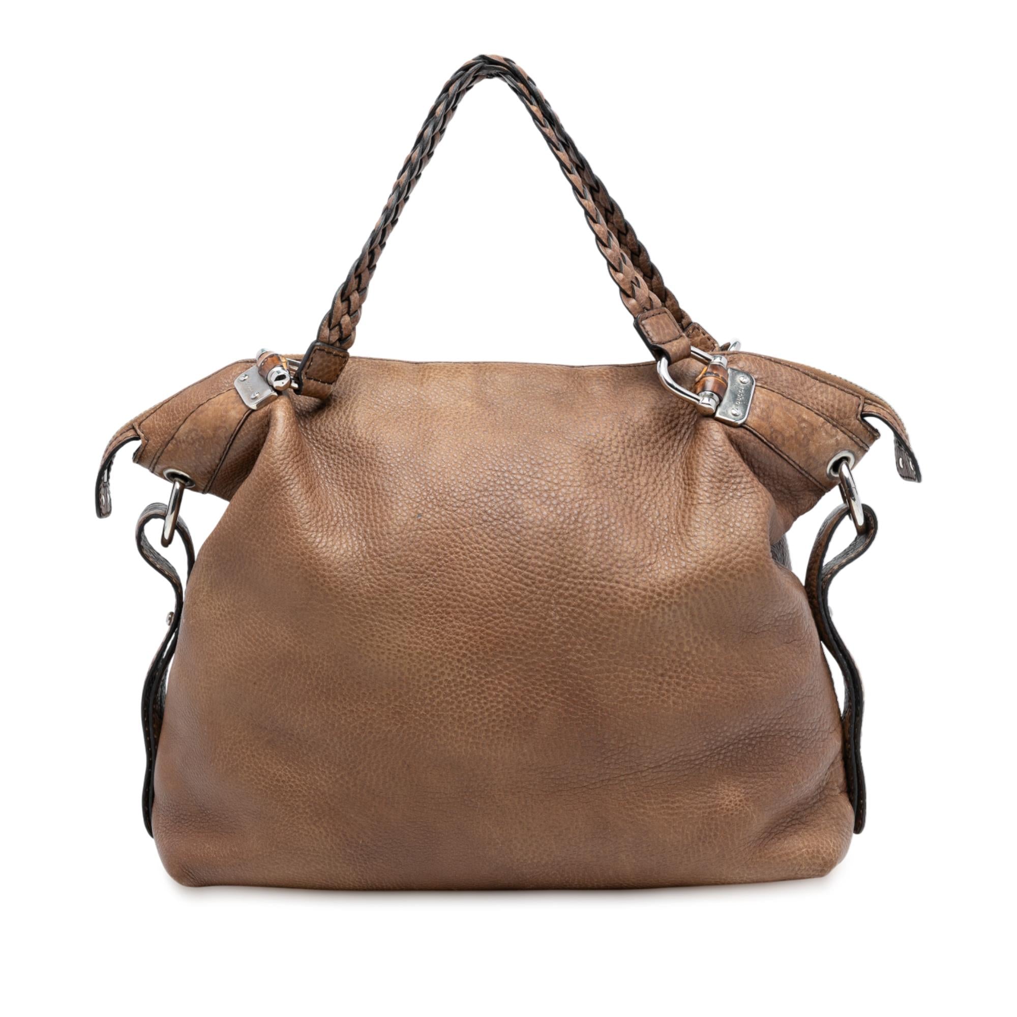 Gucci Large Leather Bamboo Bar Tote