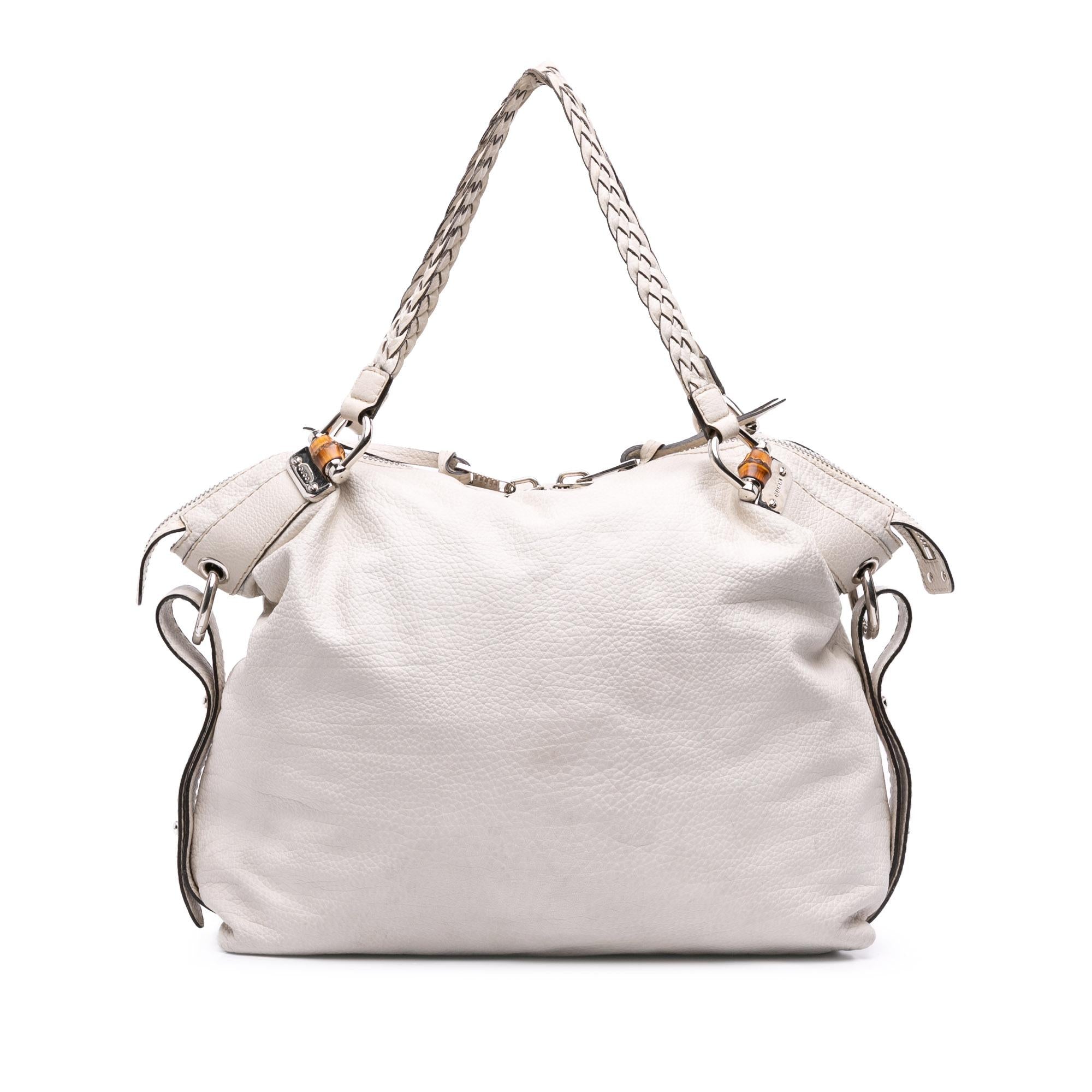 Gucci Large Pebbled Calfskin Bamboo Bar Tassel Tote