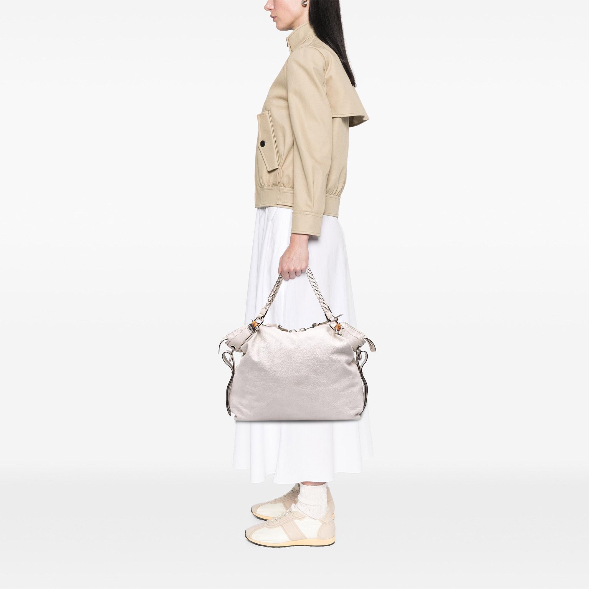 Gucci Large Pebbled Calfskin Bamboo Bar Tassel Tote