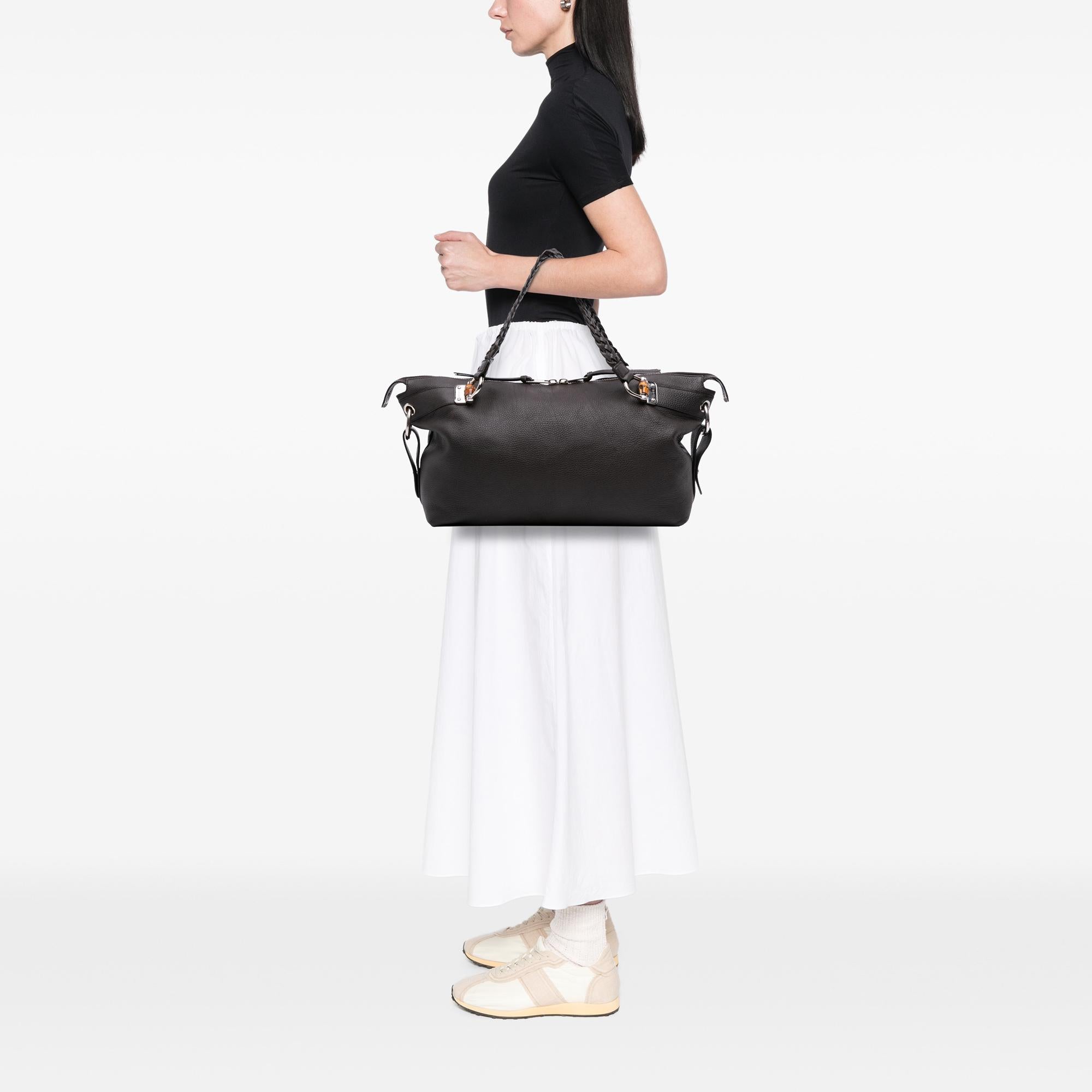 Gucci Large Pebbled Calfskin Bamboo Bar Tote