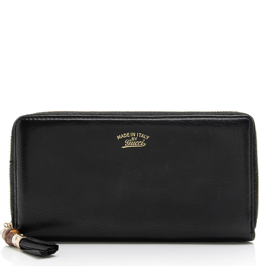 Gucci Leather Bamboo Tassel Zip Around Wallet (SHF-23545)
