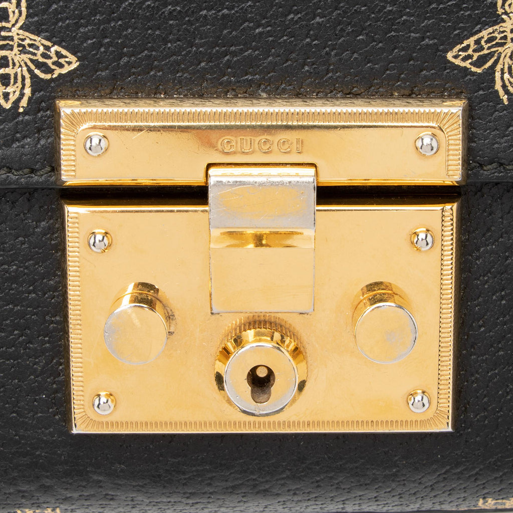 Gucci Leather Bee & Star Padlock Mini Shoulder Bag (SHF-23887)