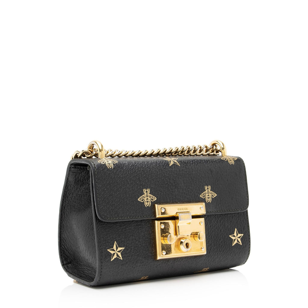 Gucci Leather Bee & Star Padlock Mini Shoulder Bag (SHF-23887)