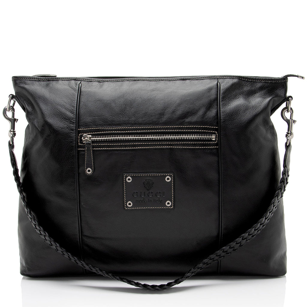 Gucci Leather Braided Large Shoulder Bag