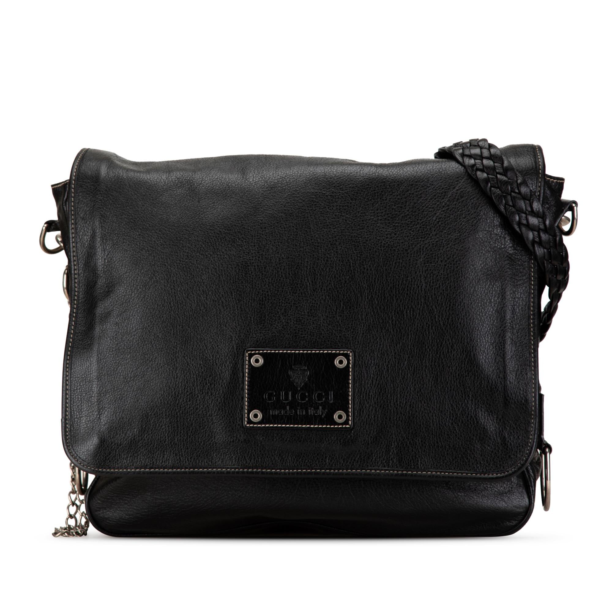 Gucci Leather Crest Chain Messenger Bag (SHG-FgBsnS)
