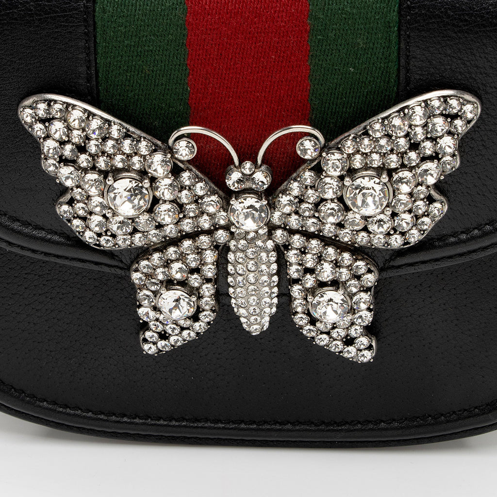 Gucci Leather Crystal Butterfly Linea Totem Small Crossbody (SHF-EzIHWx)