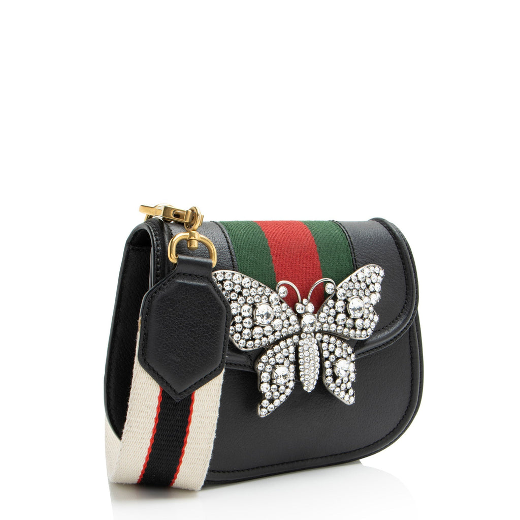 Gucci Leather Crystal Butterfly Linea Totem Small Crossbody