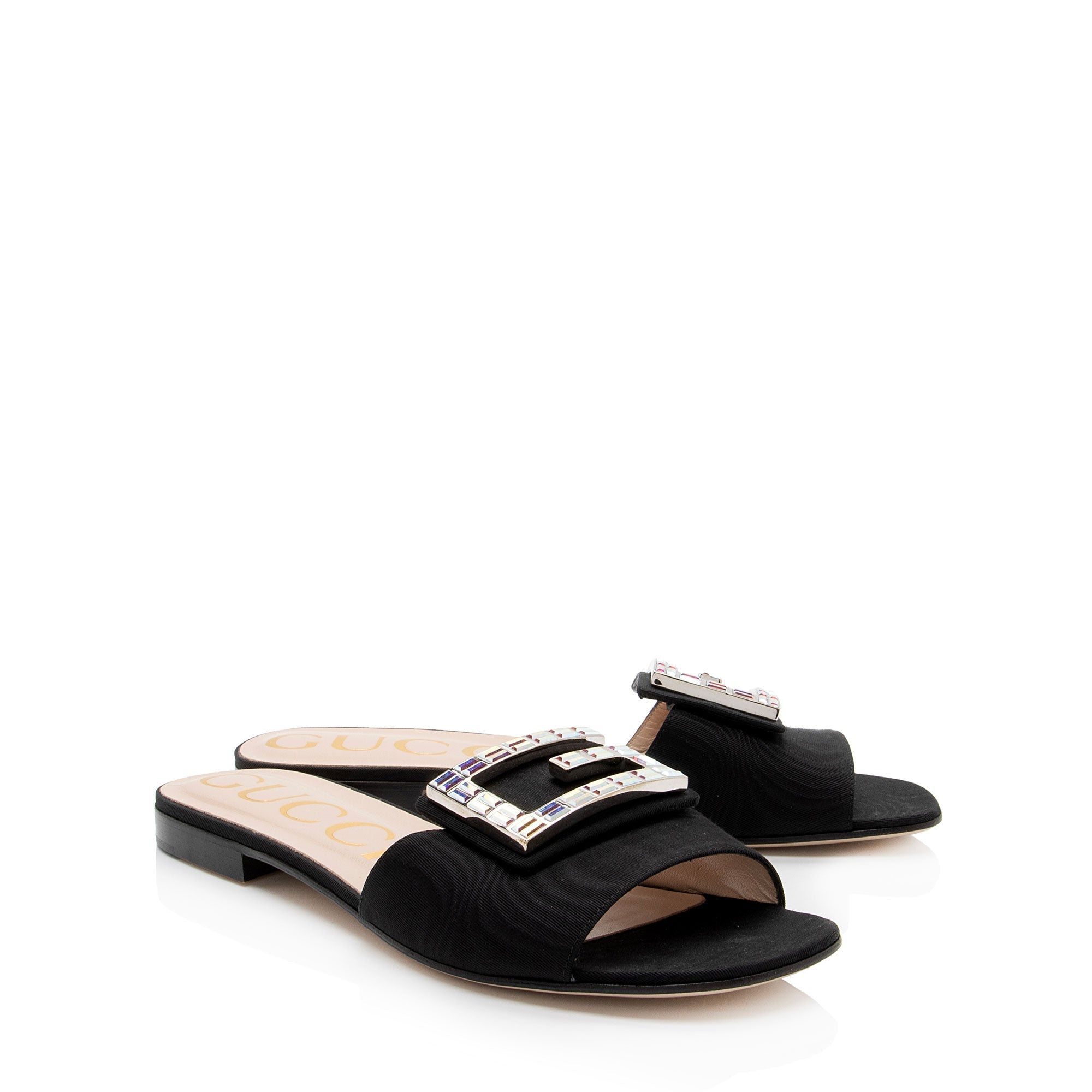 Gucci Leather Crystal G Madelyn Slide Sandals - Size 7.5 / 37.5 (SHF-PZAHJH)