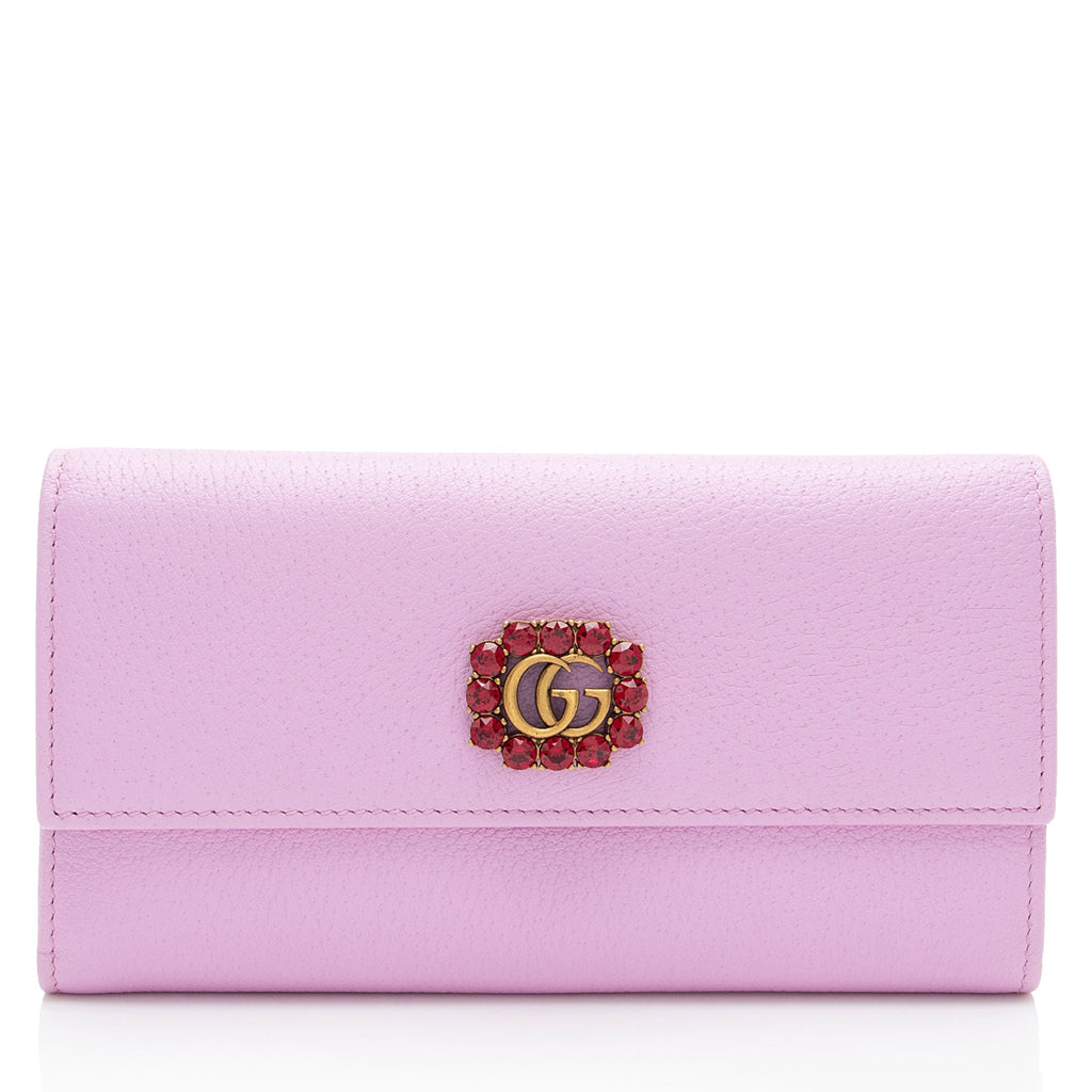 Gucci Leather Crystal GG Marmont ContinLBtal Wallet