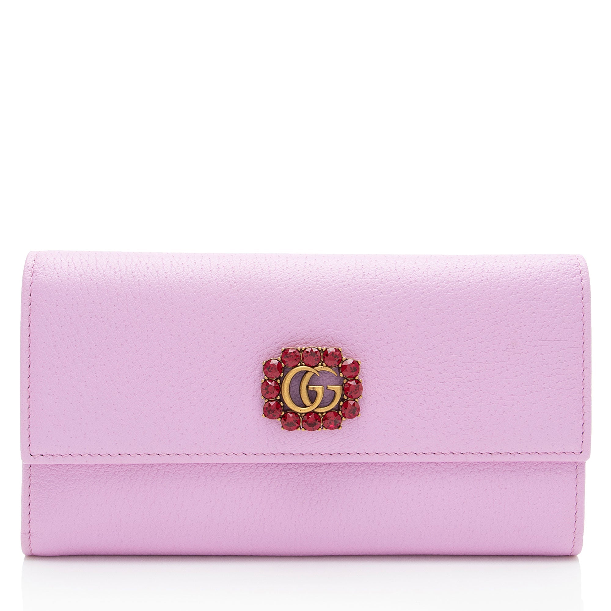 Gucci Leather Crystal GG Marmont ContinLBtal Wallet