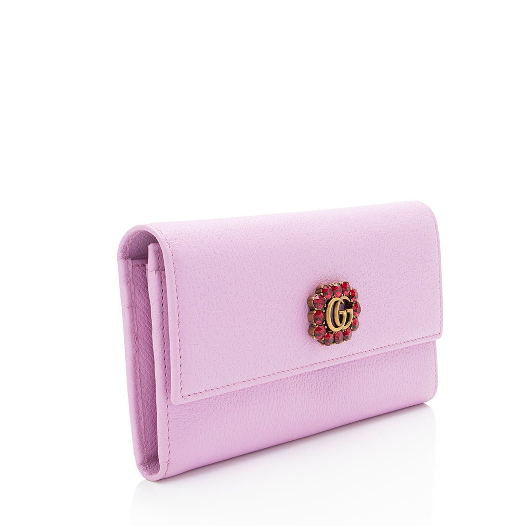 Gucci Leather Crystal GG Marmont ContinLBtal Wallet