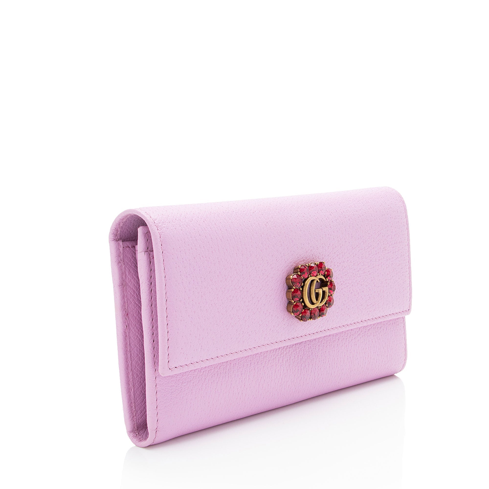Gucci Leather Crystal GG Marmont ContinLBtal Wallet