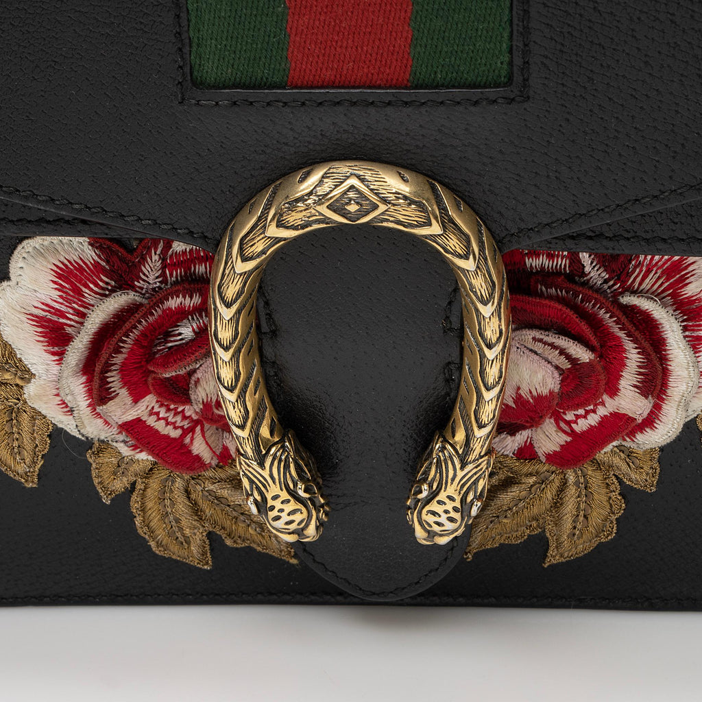 Gucci Leather Embroidered Rose Dionysus Medium Shoulder Bag (SHF-22427)