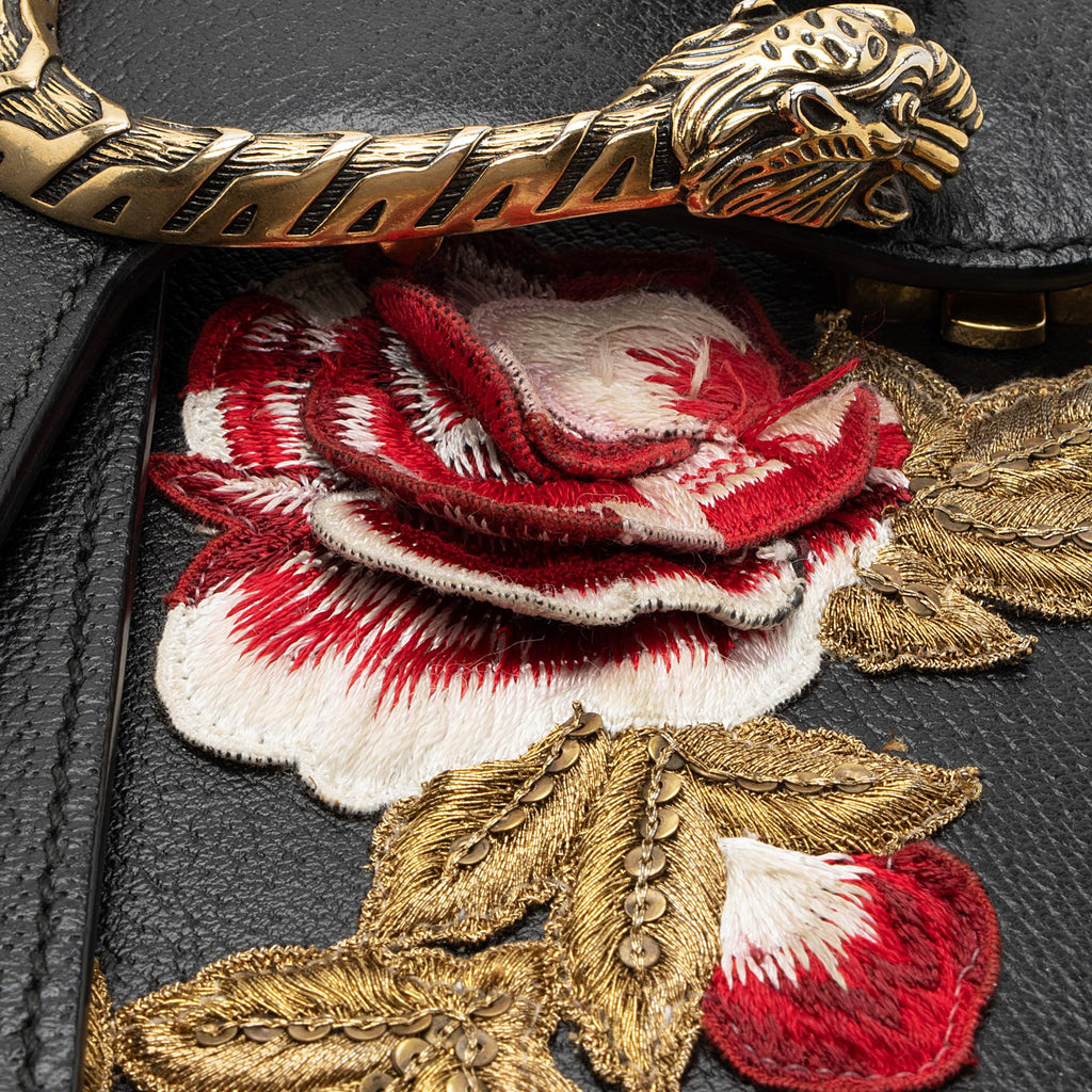 Gucci Leather Embroidered Rose Dionysus Medium Shoulder Bag (SHF-22427)