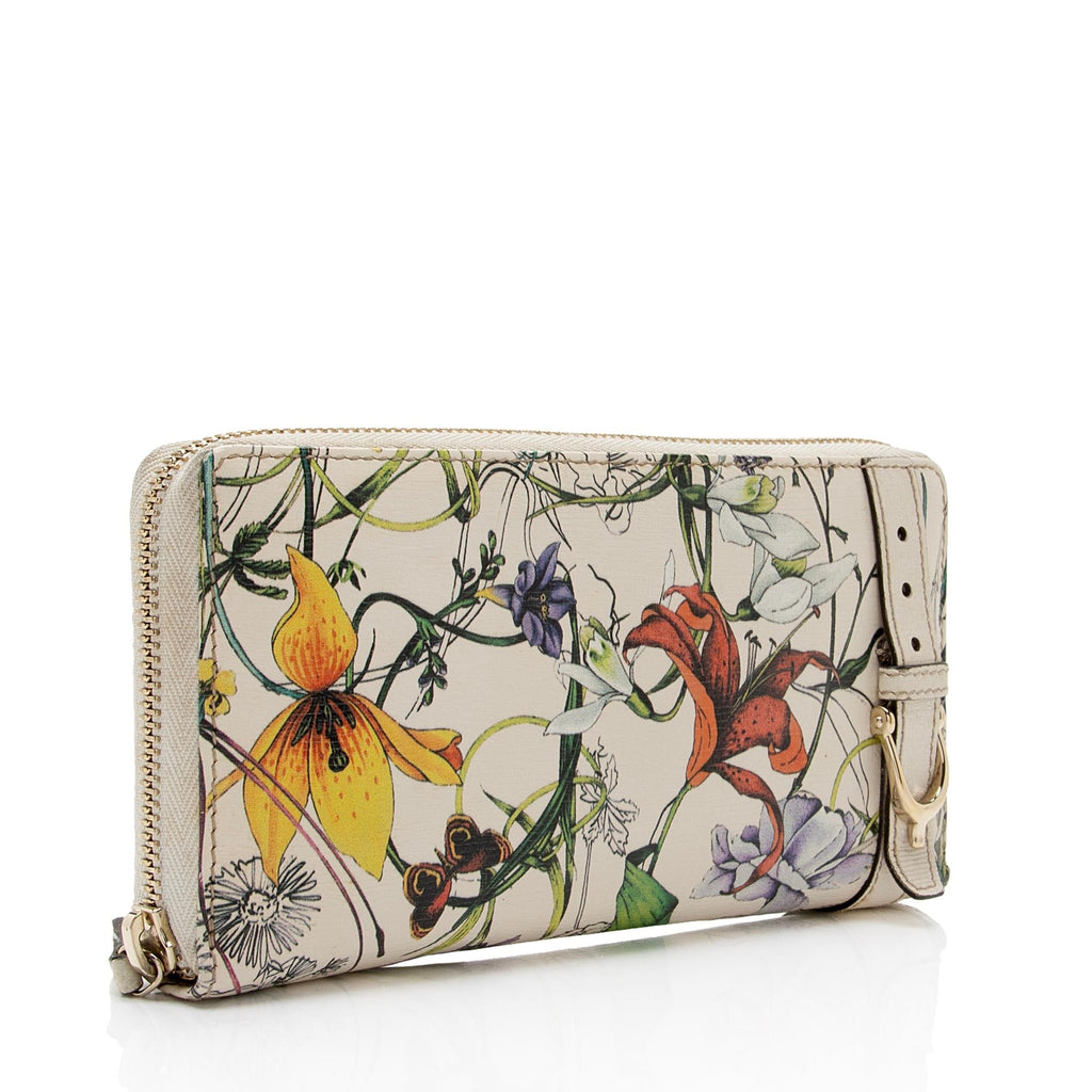 Gucci Leather Flora Nice Zip Around Wallet (SHF-muKADt)