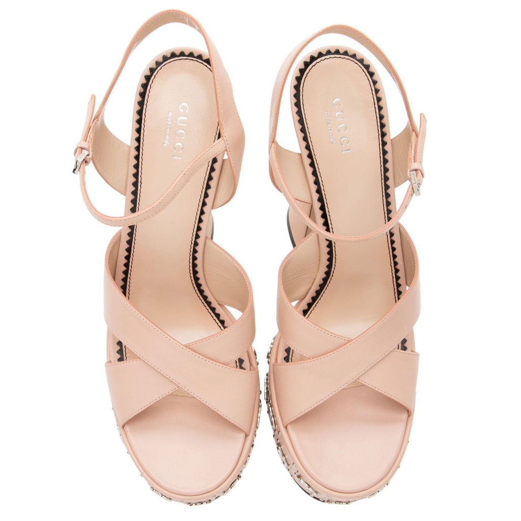 Gucci Leather GG Embellished Platform Sandals - Size 9 / 39