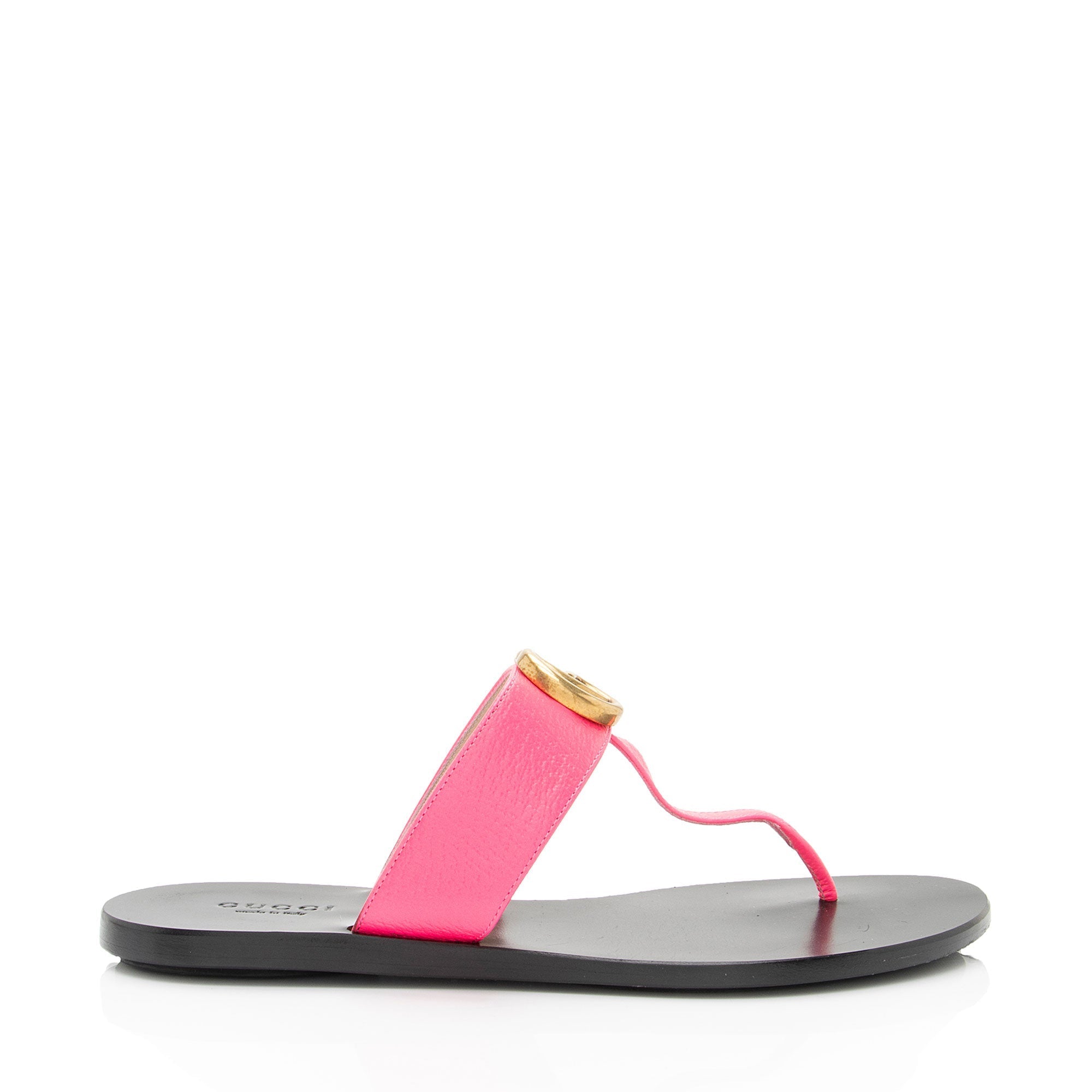 Gucci Leather GG Marmont T Strap Sandals - Size 6 / 36 (SHF-MHM08Q)