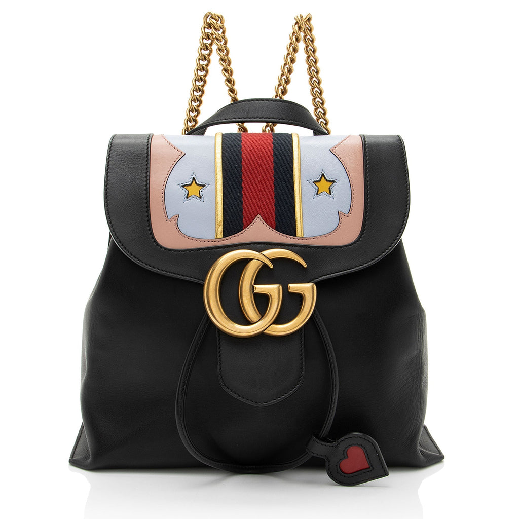 Gucci Leather GG Marmont Web Heart Star Flap Chain Backpack
