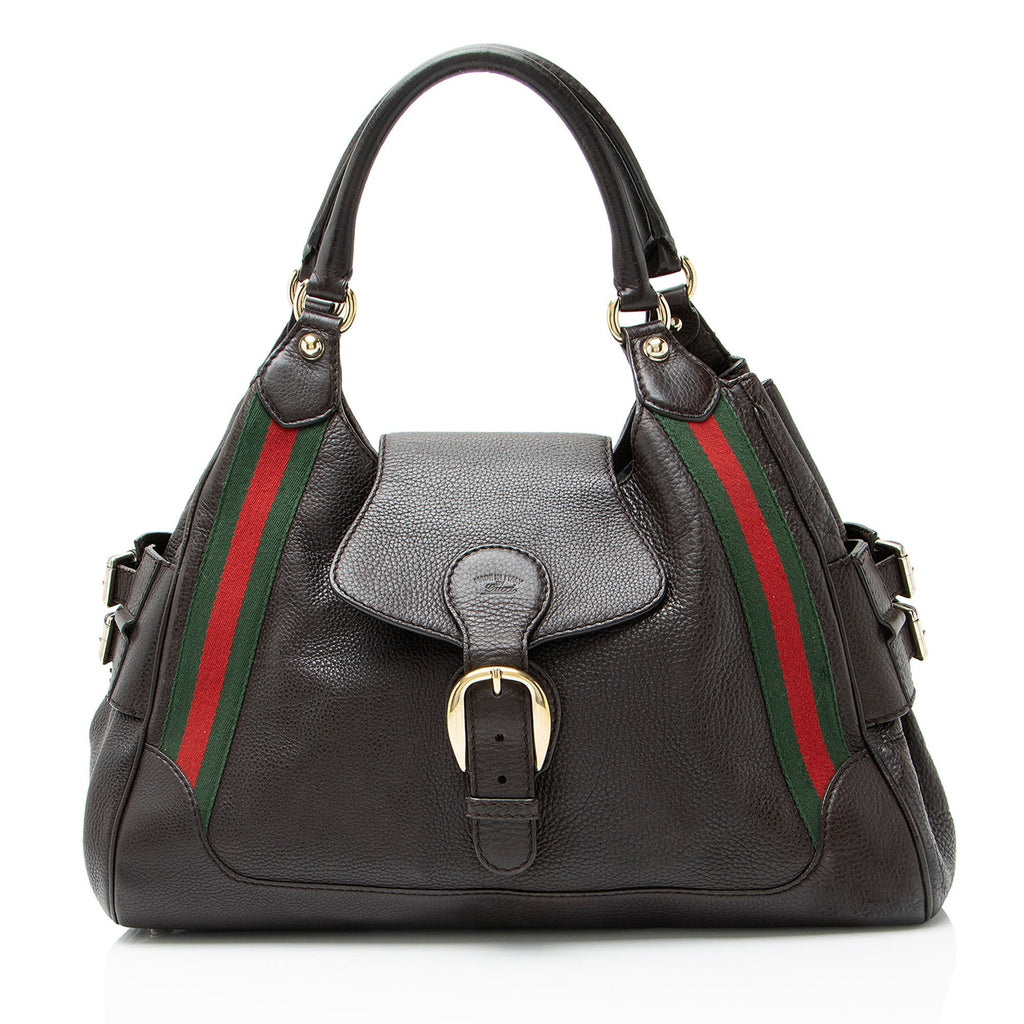 Gucci Leather Heritage Web Buckle Medium Satchel