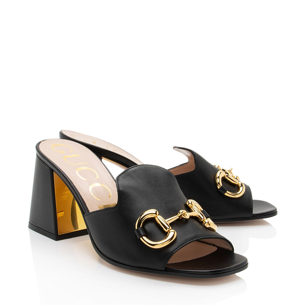 Gucci Leather Horsebit Slide Sandals - Size 7.5 / 37.5 (SHF-437r5u)
