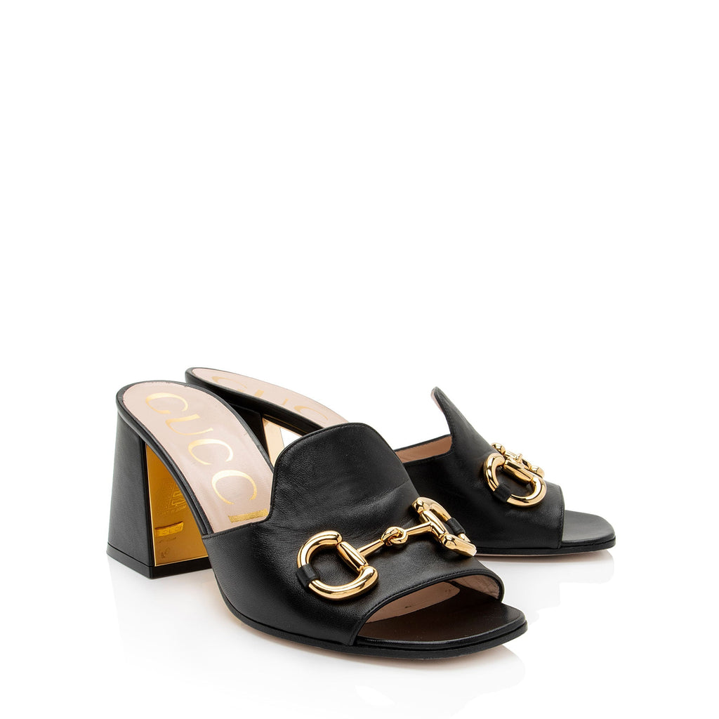 Gucci Leather Horsebit Slide Sandals - Size 7.5 / 37.5