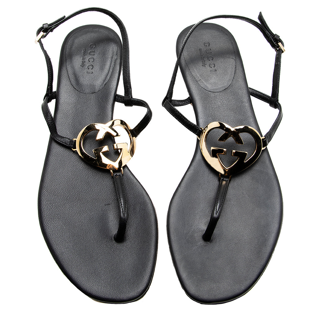 Gucci Leather Interlocking Gucci Heart Sandals - Size 6.5 / 36.5 (SHF-17629)