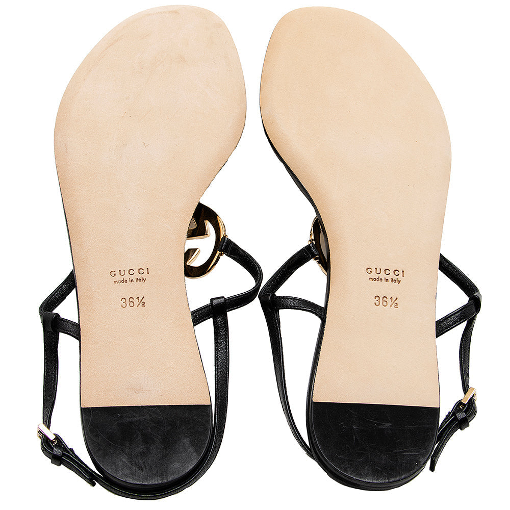 Gucci Leather Interlocking Gucci Heart Sandals - Size 6.5 / 36.5 (SHF-17629)