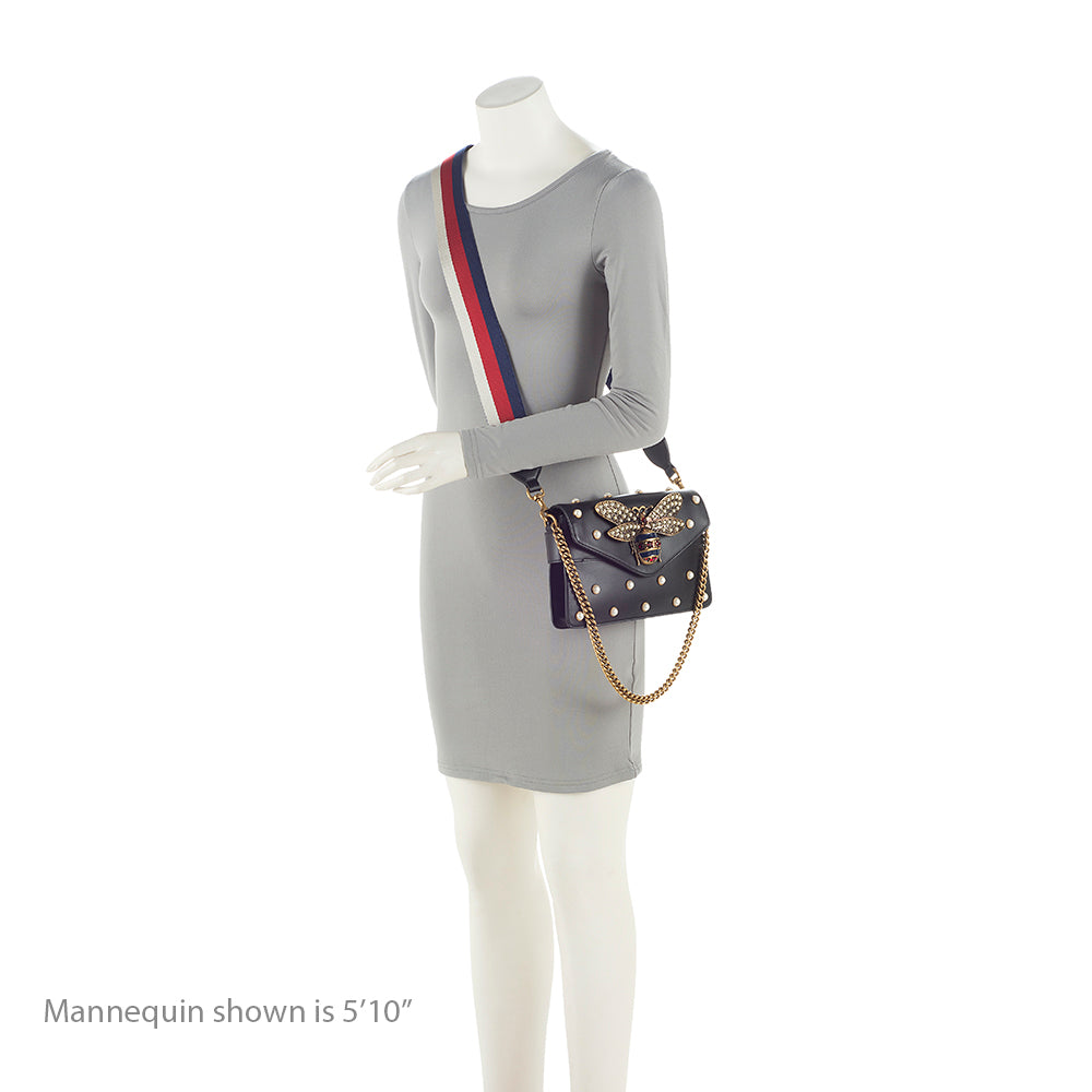 Gucci Calfskin Pearl Bee Broadway Mini Shoulder Bag