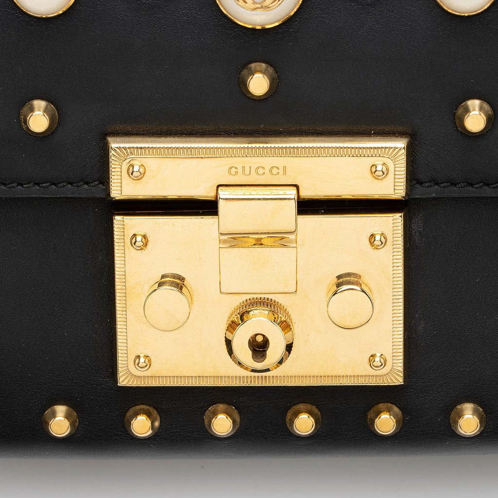 Gucci Leather Pearl Stud Padlock Small Shoulder Bag