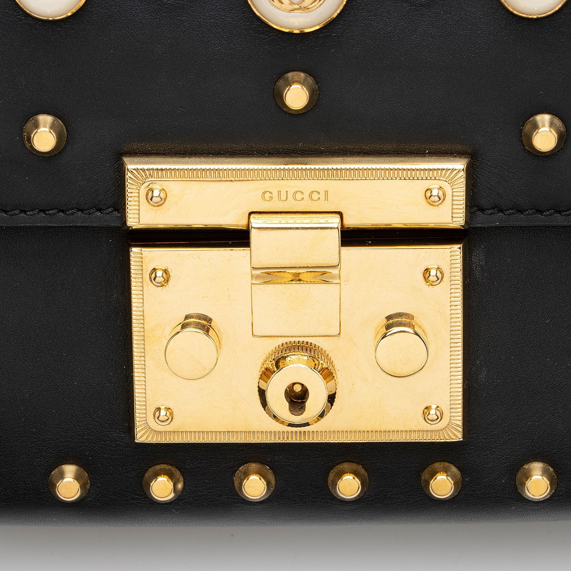 Gucci Leather Pearl Stud Padlock Small Shoulder Bag