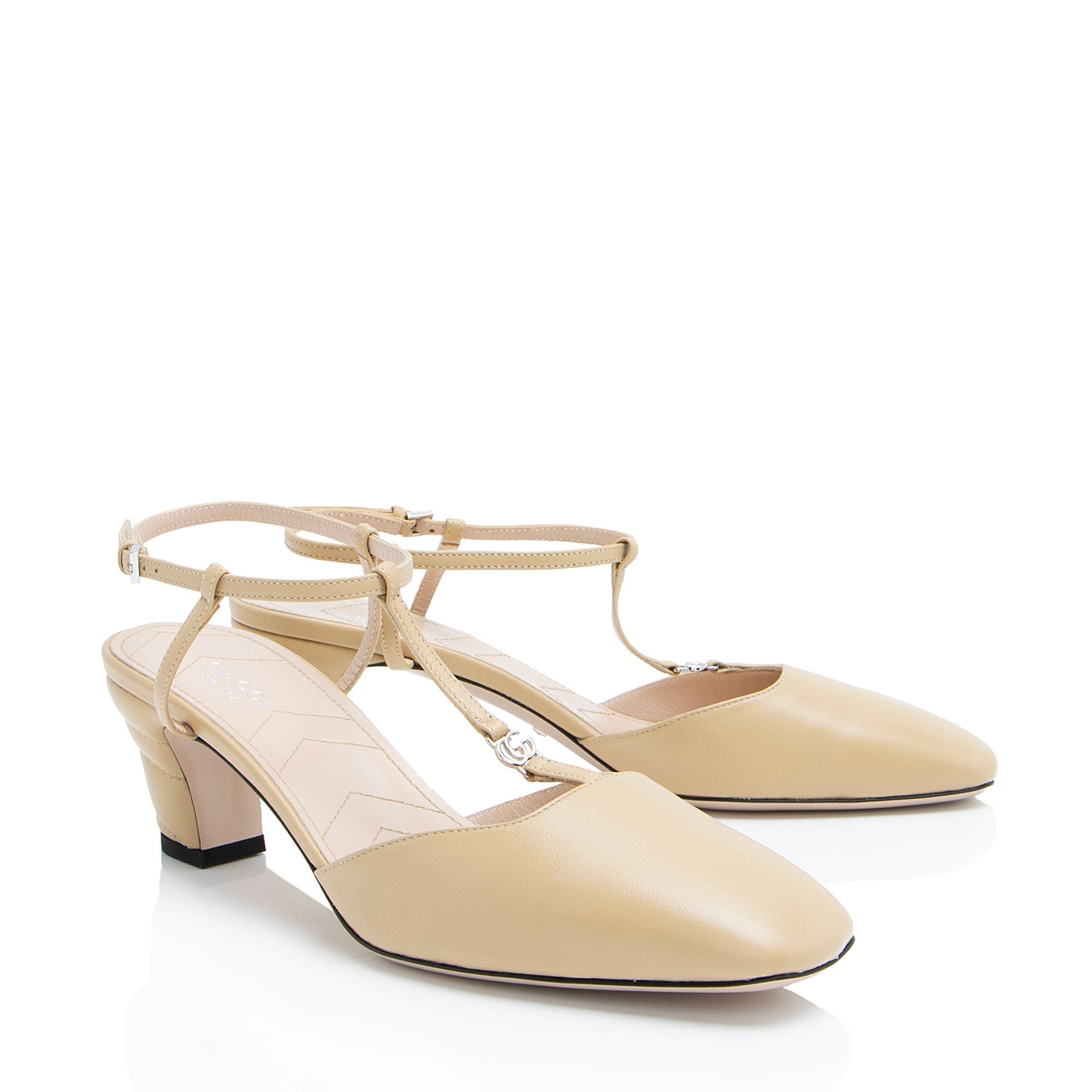 Gucci Leather Petite GG Charlotte Slingback Pumps - Size 8.5 / 38.5