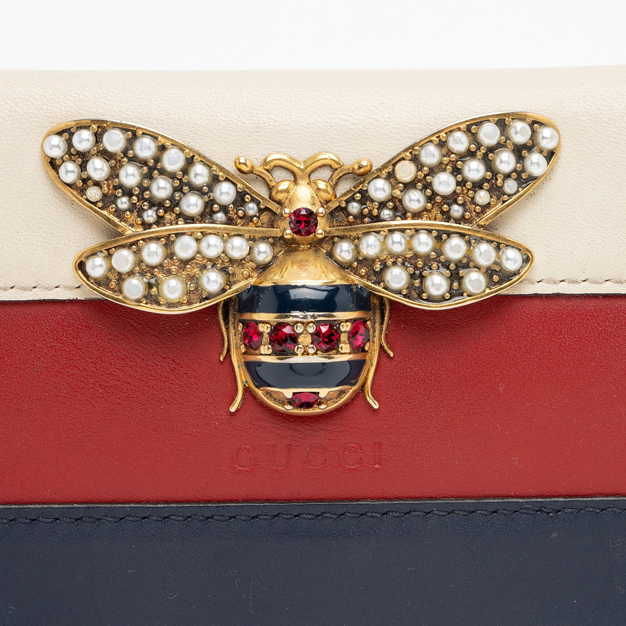 Gucci Leather Queen Margaret Bee Card Case (SHF-xcHoPF)