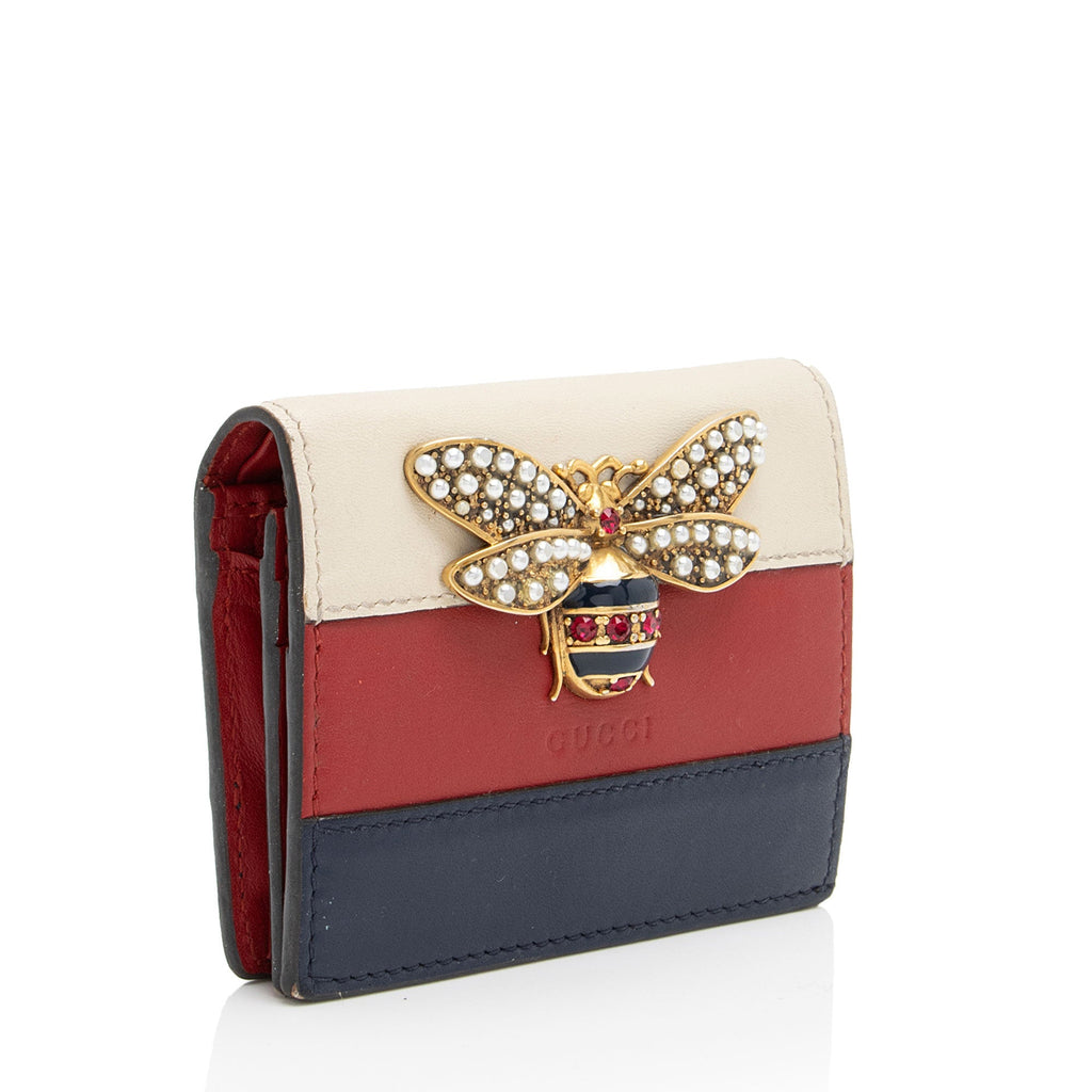 Gucci Leather Queen Margaret Bee Card Case (SHF-xcHoPF)