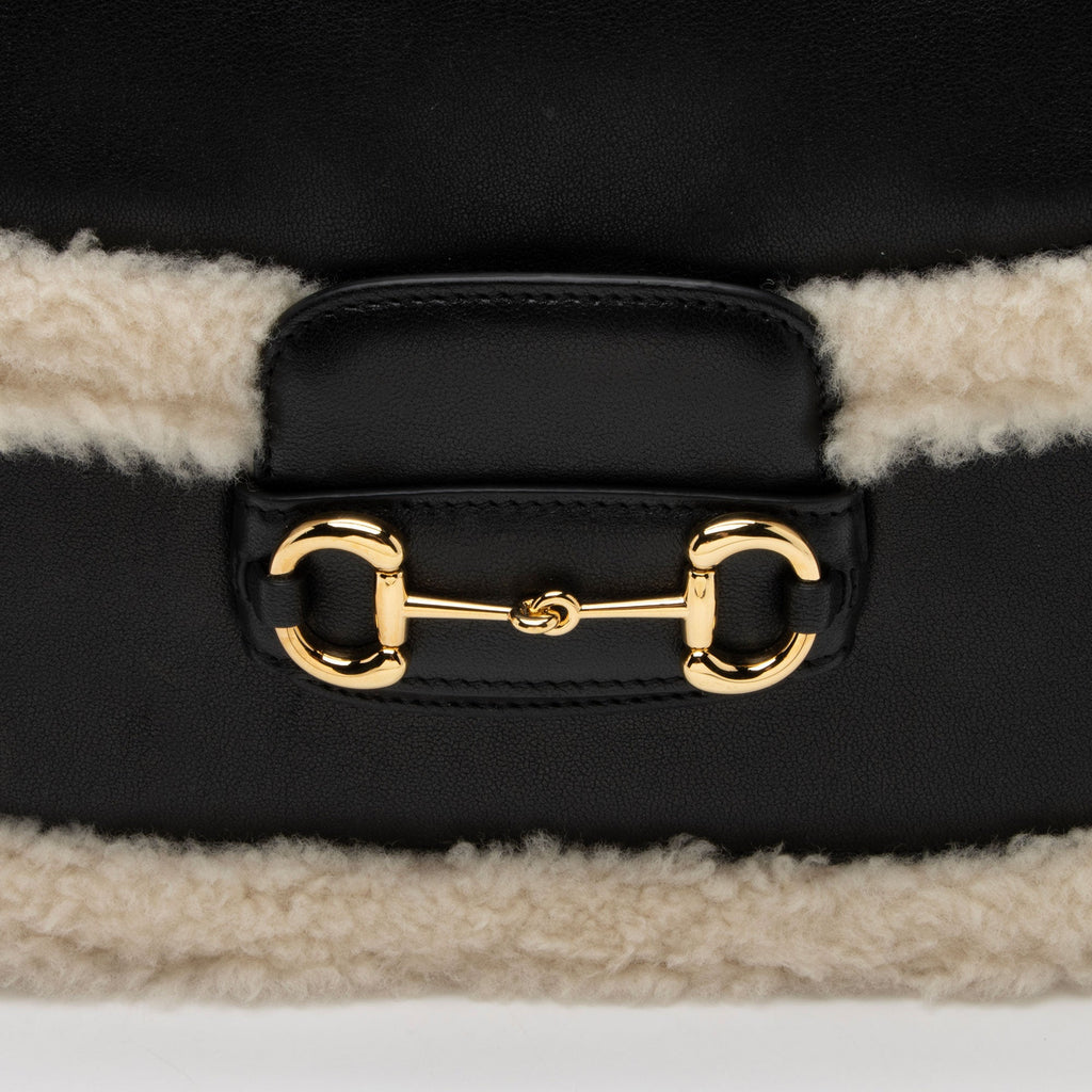 Gucci Leather Shearling Horsebit 1955 Small Bag