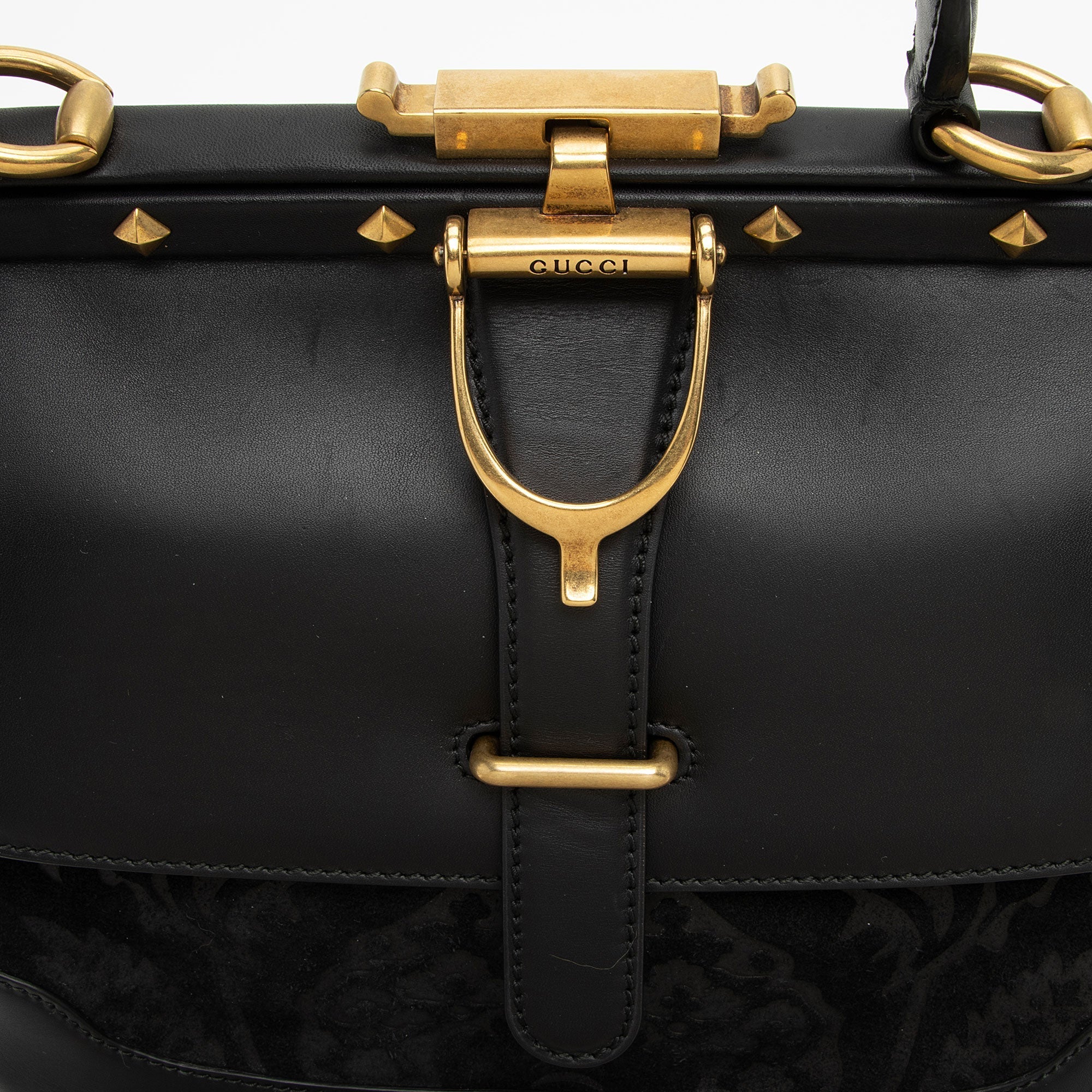 Gucci Leather Velvet Lady Stirrup Top Handle