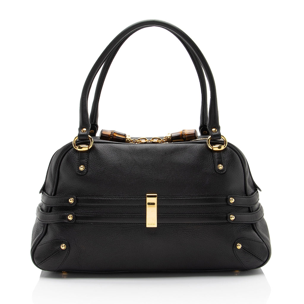 Gucci Leather Bamboo Horsebit Wave Satchel (SHF-Ka9DSr)