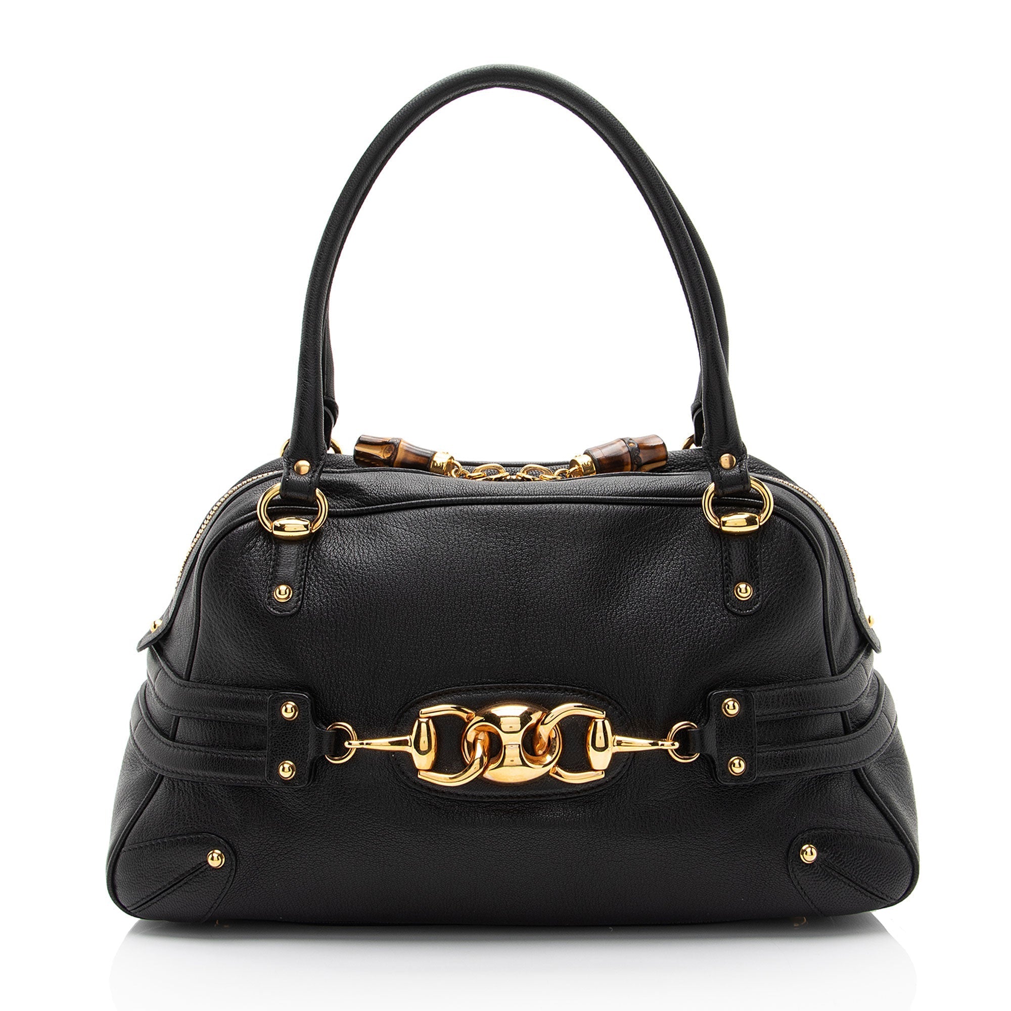 Gucci Leather Bamboo Horsebit Wave Satchel (SHF-Ka9DSr)